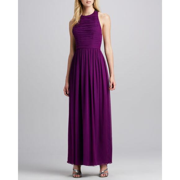 ALICE + OLIVIA Womens 2 Purple Chiffon Sleeveless Runnie Leather Back Maxi Dress - Picture 3 of 12